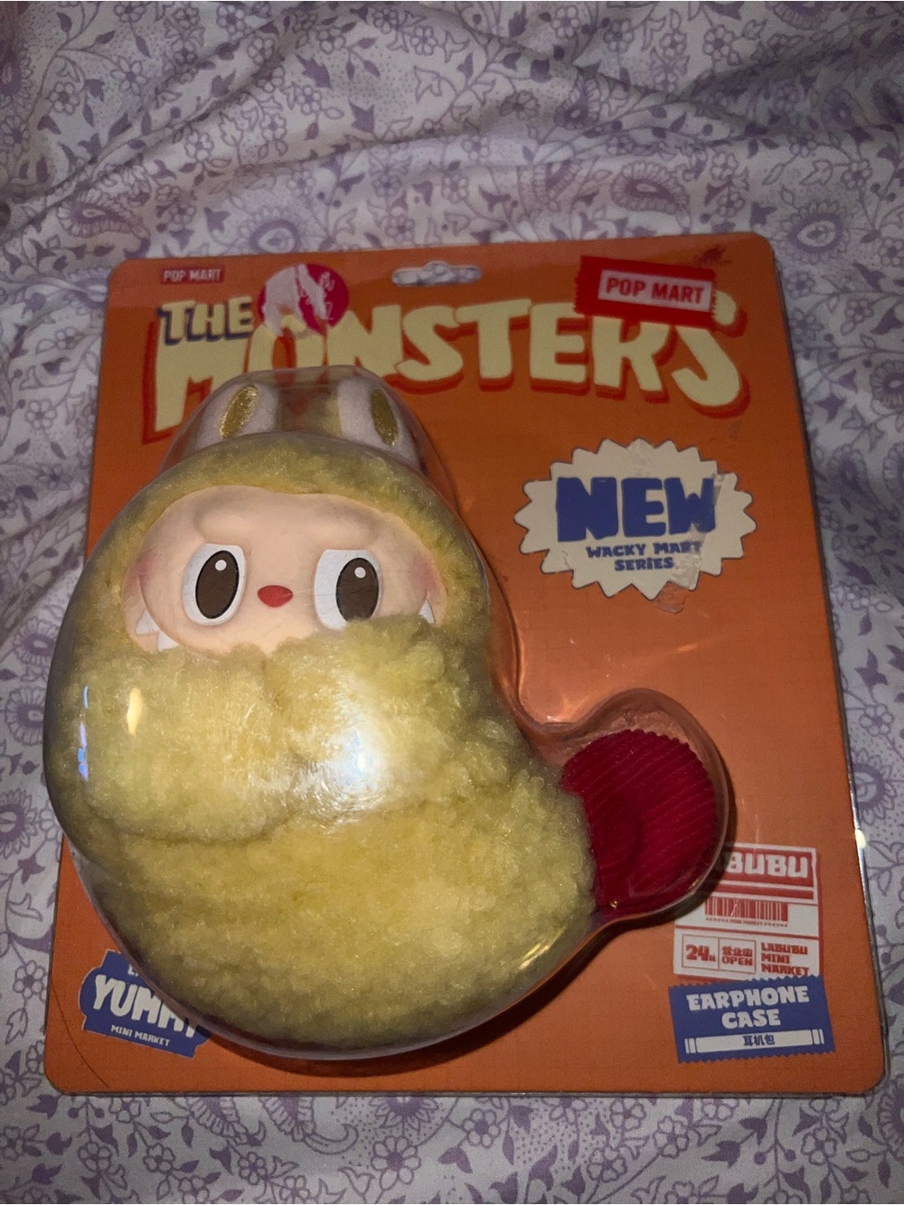 Pop Mart The Monsters Plush Earphone Case - Yellow NIB
